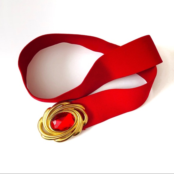 Vintage Accessories - Vintage Belt Ruby Red Jewel Rhinestone Stretchy